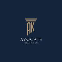 logo monogramme initial ak pour cabinet d'avocats, avocat, avocat avec style pilier vecteur