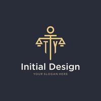 logo monogramme initial ty avec un design de style échelle et pilier vecteur