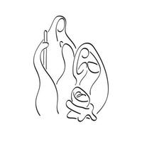 dessin au trait scène de la nativité joseph se marier et bébé jésus illustration vecteur dessiné à la main isolé sur fond blanc