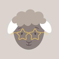 moutons vectoriels mignons avec lunettes étoiles, icône d'agneau doodle pour enfants, illustration d'animaux de ferme vecteur
