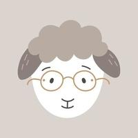 mignon vecteur mouton avec des lunettes, icône d'agneau doodle pour les enfants, illustration drôle d'animal de ferme