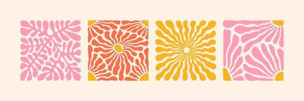 ensemble d'art floral abstrait groovy. formes de griffonnage organiques dans le style hippie rétro naïf des années 60 et 70. vecteur