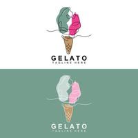 création de logo de glace à la crème glacée, aliments froids doux et sucrés, produits de la société de marque vectorielle vecteur