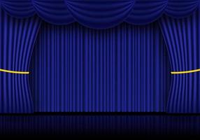 rideaux bleus d'opéra, de cinéma ou de théâtre. projecteur sur fond de rideaux de velours fermés. illustration vectorielle vecteur