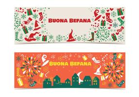 Bannière de Befana. Tradition de Noël italienne vecteur