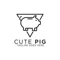 vecteur de conception de logo d'art de ligne de cochon mignon, idéal pour les inspirations de logo animal