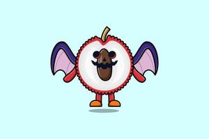 mignon, mascotte, dessin animé, litchi, caractère, effrayant, chauves-souris vecteur