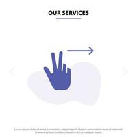 nos services doigts geste droite solide glyphe icône modèle de carte web vecteur