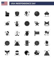 groupe de 25 glyphes solides définis pour le jour de l'indépendance des états-unis d'amérique tels que la célébration des vacances été barbecue thanksgiving modifiable usa day vector design elements