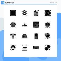 groupe de 16 glyphes solides modernes définis pour l'interface de programmation d'engrenages créant des éléments de conception vectoriels modifiables de musique html vecteur
