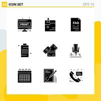 pack de glyphes solides de 9 symboles universels de batterie de technologie cellulaire de téléphone aide éléments de conception vectoriels modifiables vecteur