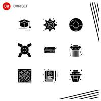 pack de 9 glyphes solides créatifs de finances banque chèque boissons banque fan éléments de conception vectoriels modifiables vecteur