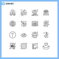 contour de l'interface mobile ensemble de 16 pictogrammes d'éléments de conception vectoriels modifiables du laboratoire de chimie du brûleur scientifique du globe vecteur