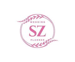 sz initiales lettre mariage monogramme logos collection, modèles minimalistes et floraux modernes dessinés à la main pour cartes d'invitation, réservez la date, identité élégante pour restaurant, boutique, café en image vectorielle vecteur