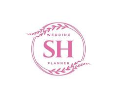 sh initiales lettre mariage monogramme logos collection, modèles minimalistes et floraux modernes dessinés à la main pour cartes d'invitation, réservez la date, identité élégante pour restaurant, boutique, café en image vectorielle vecteur