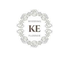 ke initiales lettre mariage monogramme logos collection, modèles minimalistes et floraux modernes dessinés à la main pour cartes d'invitation, réservez la date, identité élégante pour restaurant, boutique, café en image vectorielle vecteur