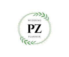 pz initiales lettre mariage monogramme logos collection, modèles minimalistes et floraux modernes dessinés à la main pour cartes d'invitation, réservez la date, identité élégante pour restaurant, boutique, café en image vectorielle vecteur