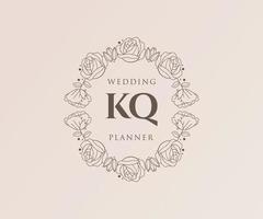 collection de logos de monogramme de mariage lettre initiales kq, modèles minimalistes et floraux modernes dessinés à la main pour cartes d'invitation, réservez la date, identité élégante pour restaurant, boutique, café en image vectorielle vecteur