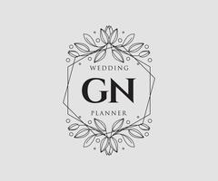 collection de logos de monogramme de mariage lettre initiales gn, modèles minimalistes et floraux modernes dessinés à la main pour cartes d'invitation, réservez la date, identité élégante pour restaurant, boutique, café en image vectorielle vecteur