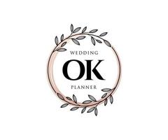 ok initiales lettre mariage monogramme logos collection, modèles minimalistes et floraux modernes dessinés à la main pour cartes d'invitation, réservez la date, identité élégante pour restaurant, boutique, café en image vectorielle vecteur