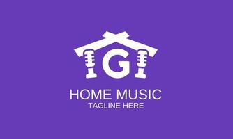 logo du microphone et de la maison avec une lettre majuscule pour le producteur de musique, l'éditeur, l'arrangeur, l'enregistrement à domicile, le musicien vecteur
