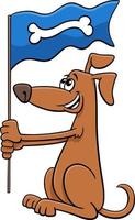 personnage animal chien de dessin animé avec os de chien sur le drapeau vecteur