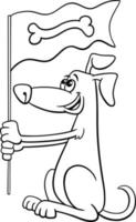 chien de dessin animé avec un os de chien sur la page de coloriage du drapeau vecteur