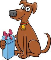 chien drôle de bande dessinée avec un cadeau de Noël vecteur
