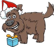 chien drôle de bande dessinée avec un cadeau à Noël vecteur