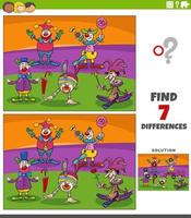 tâche de différences avec des personnages de clowns de dessins animés vecteur