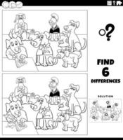 jeu de différences avec la page de coloriage des chiens de dessin animé vecteur