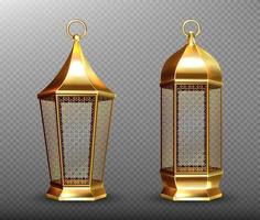 lampes arabes, lanternes arabes dorées avec ornement vecteur