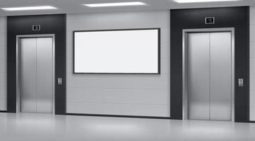 ascenseurs réalistes avec porte fermée et affiche publicitaire vecteur