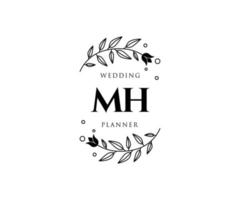 collection de logos de monogramme de mariage lettre initiales mh, modèles minimalistes et floraux modernes dessinés à la main pour cartes d'invitation, réservez la date, identité élégante pour restaurant, boutique, café en image vectorielle vecteur