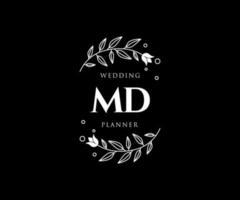 collection de logos de monogramme de mariage lettre initiales md, modèles minimalistes et floraux modernes dessinés à la main pour cartes d'invitation, réservez la date, identité élégante pour restaurant, boutique, café en image vectorielle vecteur