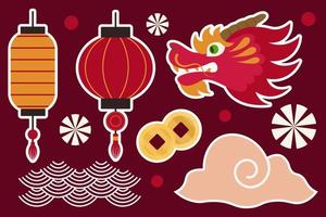 ensemble pour le nouvel an chinois ou l'illustration vectorielle de conception de célébration traditionnelle dans un style plat vecteur