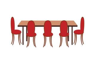 table à manger de style plat de vecteur avec illustration de chaises rouges
