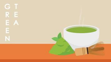 vecteur de coupe de matcha. vecteur de thé vert. fond d'écran. conception d'affiche de thé vert. vecteur de fouet à thé.