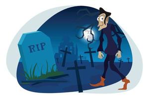 halloween effrayant homme marchant dans l'illustration vectorielle du cimetière vecteur