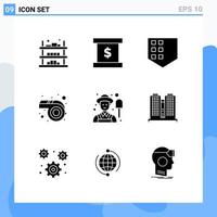 9 concept de glyphe solide pour les sites Web mobiles et la construction d'applications mâle protègent les éléments de conception vectoriels modifiables du défilé des agriculteurs vecteur