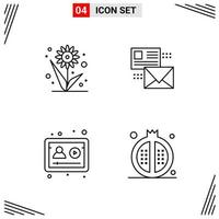 4 icônes ligne style grille basée sur des symboles de contour créatifs pour la conception de sites Web signes d'icône de ligne simple isolés sur fond blanc 4 jeu d'icônes fond de vecteur d'icône noire créative