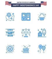 joyeux jour de l'indépendance 9 pack d'icônes blues pour le web et l'impression justice star américaine fête décoration célébration éléments de conception vectoriels modifiables usa day vecteur