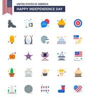 joyeux jour de l'indépendance 4 juillet ensemble de 25 appartements pictogramme américain de drapeau gâteau dollar états américains modifiables éléments de conception de vecteur de jour des états unis