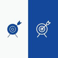 cible objectif ligne d'objectif et glyphe icône solide bannière bleue ligne et glyphe icône solide bannière bleue vecteur