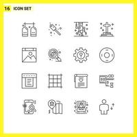 contour de l'interface mobile ensemble de 16 pictogrammes d'éléments de conception vectoriels modifiables de l'accident grave de l'application fantôme mort vecteur