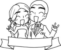 mariage dessin animé griffonnage kawaii anime coloriage mignonne illustration dessin clipart personnage chibi manga des bandes dessinées vecteur