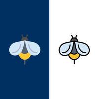 abeille mouche miel bug icônes plat et ligne remplie icône ensemble vecteur fond bleu
