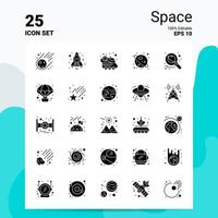 25 espace jeu d'icônes 100 eps modifiables 10 fichiers idées de concept de logo d'entreprise conception d'icône de glyphe solide vecteur