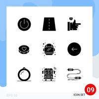 pack de 9 signes et symboles de glyphes solides modernes pour les supports d'impression Web tels que le cœur de la grille d'amour des astronautes pouces vers le haut des éléments de conception vectoriels modifiables vecteur