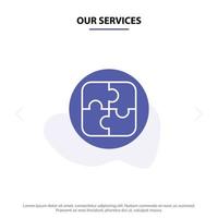 nos services plan de gestion solution de planification icône de glyphe solide modèle de carte web vecteur